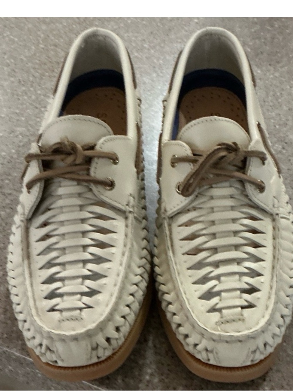 Sperry Women's Cream Woven Leather Loafers with Tan Laces